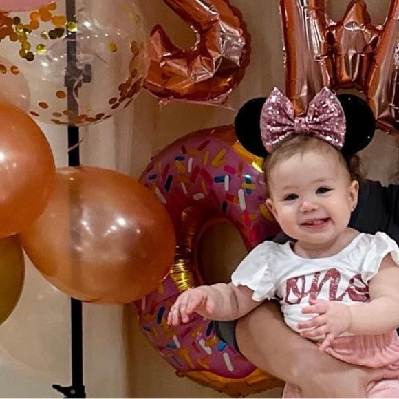 💎2/$22~Disney Inspired Pink/Black Sequin Minnie Mouse Ears Stretch Headband~OS - Picture 7 of 10